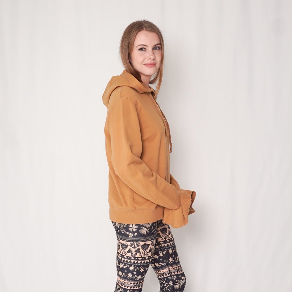 J. Crew Tan Ruffle Cuff Hoodie (Size L) Fall Hoody - Picture 3 of 7